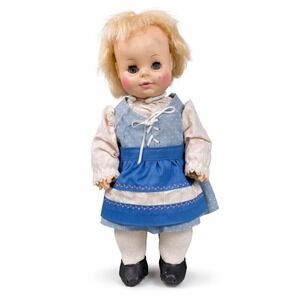 Vintage Porcelain Face Girl Doll Blue Prairie Dress Taiwan Collectible 16in